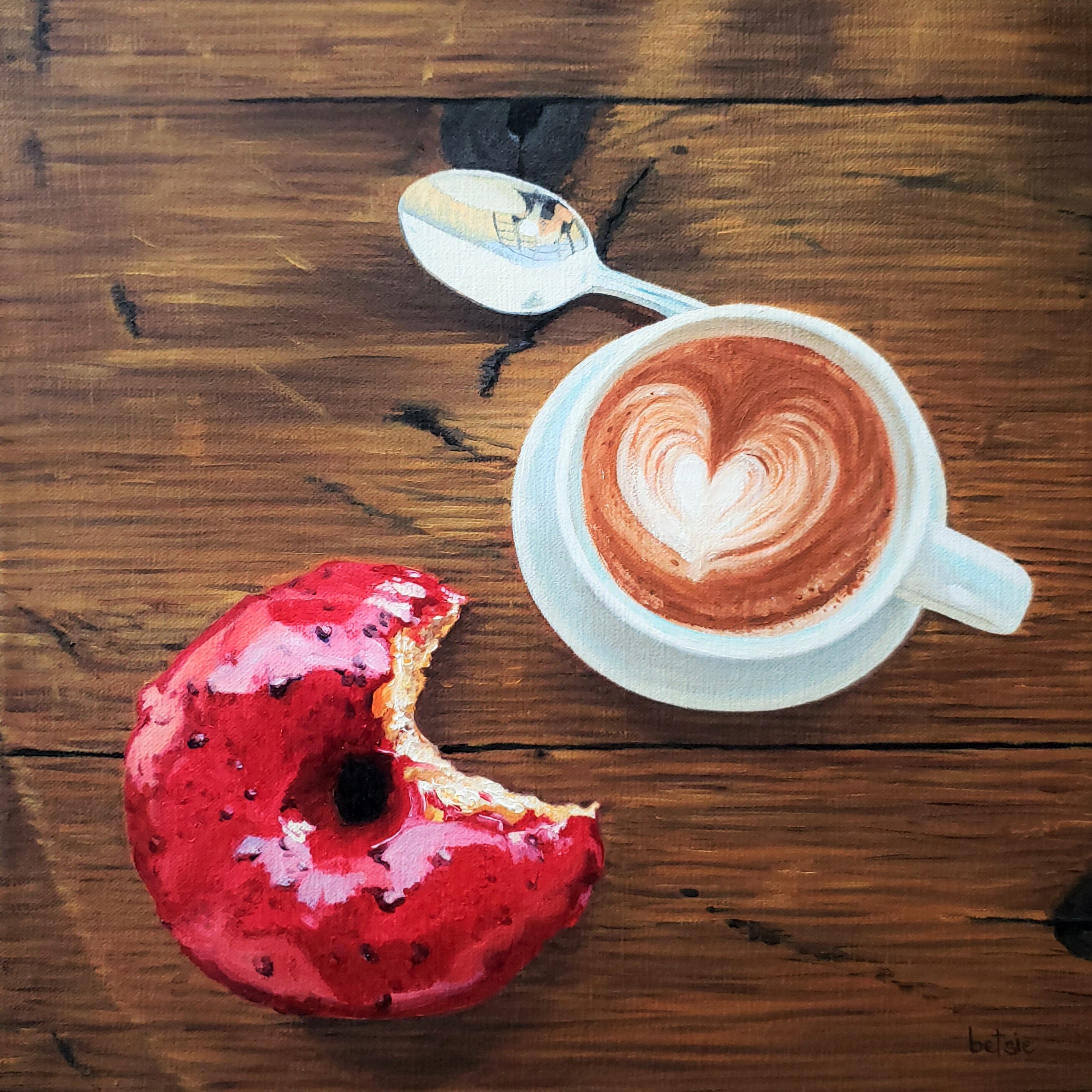 Coffee and Donut Lovers Painting 8x8 or 12x12 Giclee Print Etsy UK