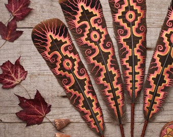 Portal galáctico de fuego interior.: una pluma pintada en rojo/sangramiento/ceremonia/bendición/chamánico//pluma espiritual/trabajador de la luz/chamánico/sanador