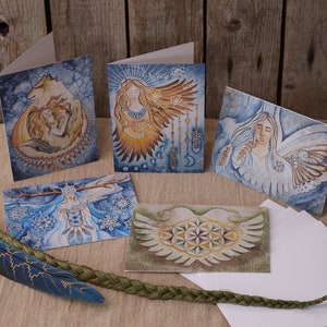 Série de cartes HONNEUR LE VOYAGE d'après mes peintures originales//lot de 5 cartes avec enveloppes//chamanique//art sacré//cartes bohèmes//art spirituel