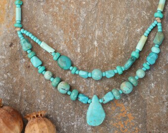 SPIRIT SKY .:. Turquoise Necklace/ Double Row Necklace/Shaman//Turquoise Necklace//Goddess Jewelry//Tribal/Turquoise Necklace