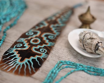 Portal of creation.:. Feather Hand painted in Bronze and Turquoise/Turkey/Blessing/painted Feather/Feather Blessing Way/art Feather