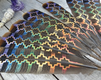 Rainbow feather .:.one painted feather//energy/spiritual feather//smudging//healing//sacred space//altar
