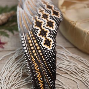 Feather Wand Geese Wing/Leather/Smudging/Blessing/art deco Fan/Painted Smudge Fan//Painted wing art