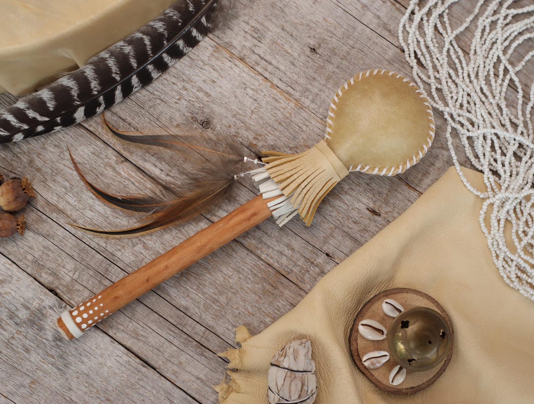 Walk With Deer.:. Sacred Rattle Made With Rawhide and Leather/ Feathers ...