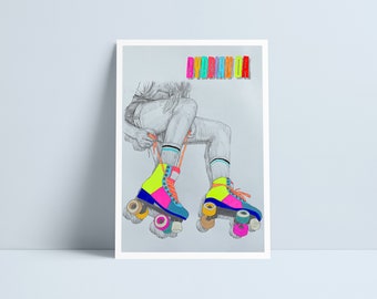 Dyddiau da print by Niki Pilkington / Good days roller boots neon Welsh Cymru Cymraeg Wales