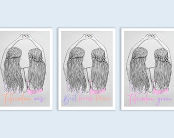 BFF's Choice of 3 quotes. English & Welsh print by Niki Pilkington / friendship friends ffrindiau