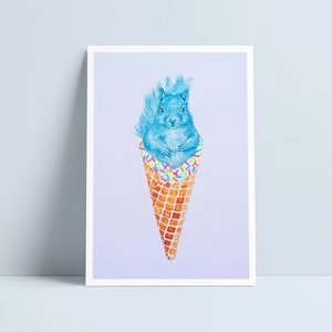 Squirrel ice cream cone print by Niki Pilkington / cute squirrels drawing print image 1