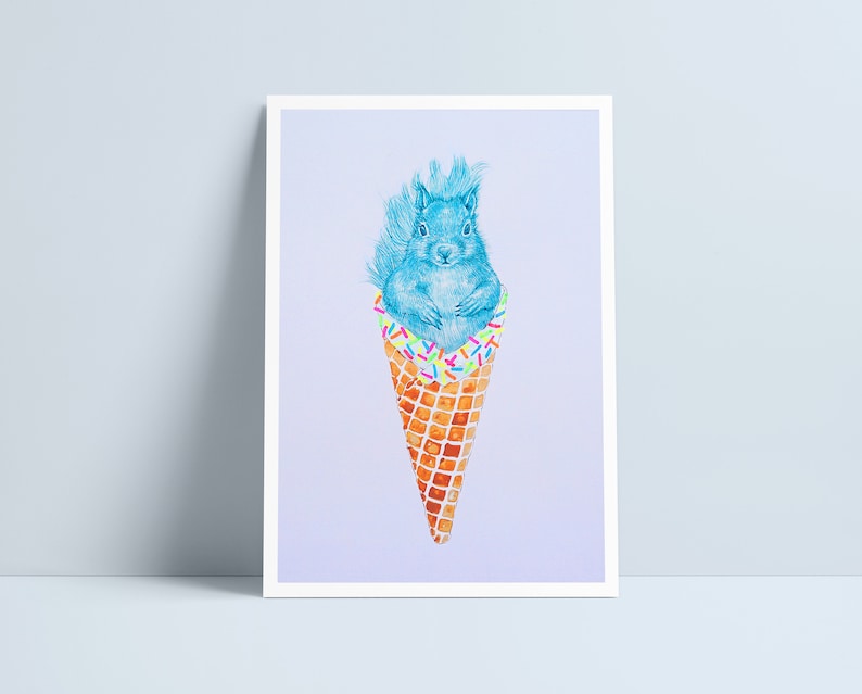 Squirrel ice cream cone print by Niki Pilkington / cute squirrels drawing print image 1