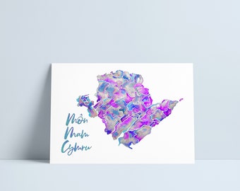 LARGE map of Anglesey 'Môn Mam Cymru' Purple tones - by Niki Pilkington