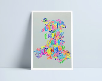 Lle i enaid gael llonydd - Cymru / Wales print by Niki Pilkington / Welsh map Cymru Cymraeg Wales