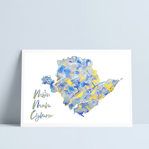 GROTE kaart van Anglesey 'Môn Mam Cymru' Blauwe tonen - door Niki Pilkington