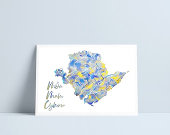 LARGE map of Anglesey 'Môn Mam Cymru' Blue tones - by Niki Pilkington