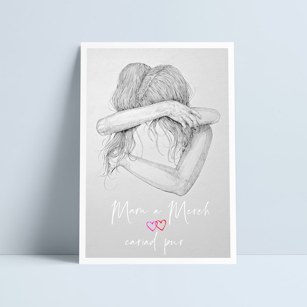 Mam a Merch cariad pur print by Niki Pilkington / Welsh Mother & Daughter art gift