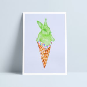 Bunny Ice Cream cone by Niki Pilkington / rabbit drawing print image 1