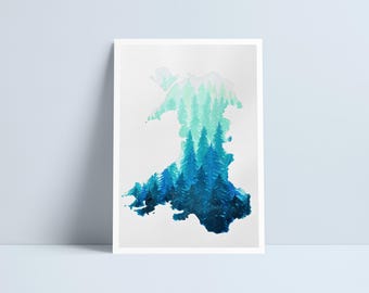 Welsh Wilderness print by Niki Pilkington / Welsh map forest  art Wales