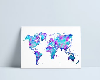 Blue hues - World Map print by Niki Pilkington