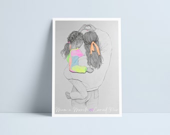 Mam a Merch cariad pur print by Niki Pilkington / Welsh Mother Mum & Daughter art gift