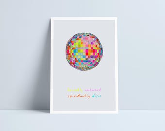 Socially awkward spiritually disco print by Niki Pilkington / Glitter ball illustration home decor art Disco ball