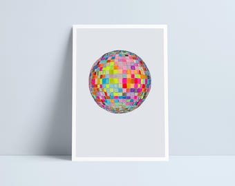 Disco ball print by Niki Pilkington / Glitter ball illustration home decor art