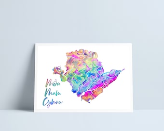 Map of Anglesey - 'Môn Mam Cymru' Rainbow tones print by Niki Pilkington
