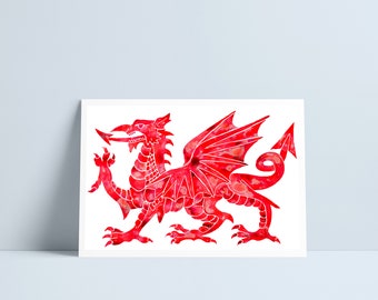 Welsh Dragon print by Niki Pilkington / Draig goch red dragon art Welsh Wales