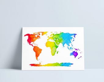 Rainbow World map print by Niki Pilkington / pride colourful art
