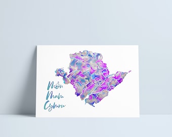Map of Anglesey - 'Môn Mam Cymru' Purple tones print by Niki Pilkington / Welsh Wales art map ynys Môn
