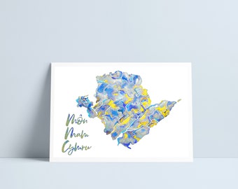 Map of Anglesey - 'Môn Mam Cymru' Blue tones print by Niki Pilkington