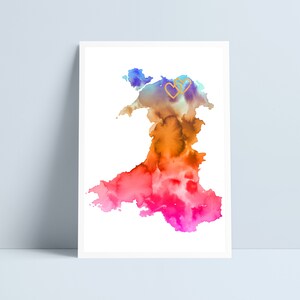 Custom Wales Map met handgeschilderde harten door Niki Pilkington / Welsh map Wales aquarel gepersonaliseerd
