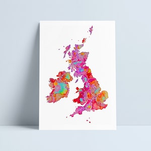 LARGE map of UK & Ireland - pinks print by Niki Pilkington