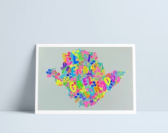 Lle i enaid gael llonydd - Ynys Mon / Anglesey print by Niki Pilkington / Welsh map Cymru Cymraeg Wales