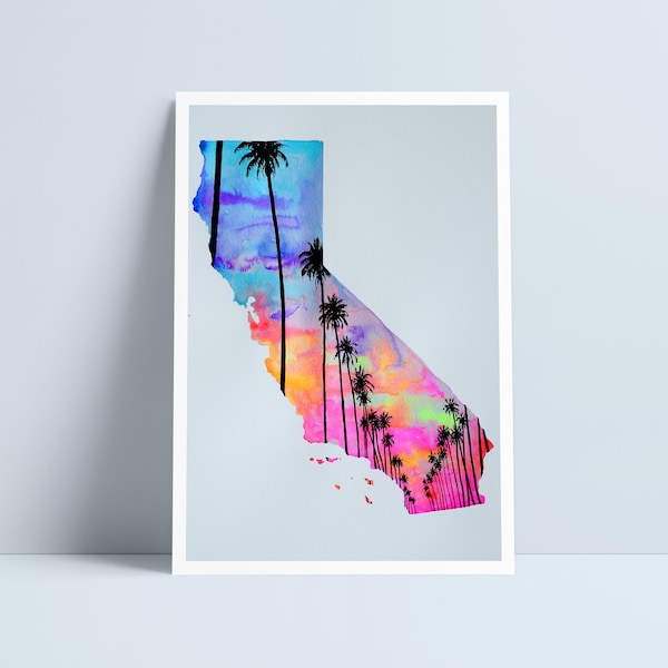 LARGE Sunset California map print by Niki Pilkington