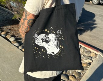 Two-headed calf tote | handprinted | the stars look twice as bright | oddity | cotton tote | handmade