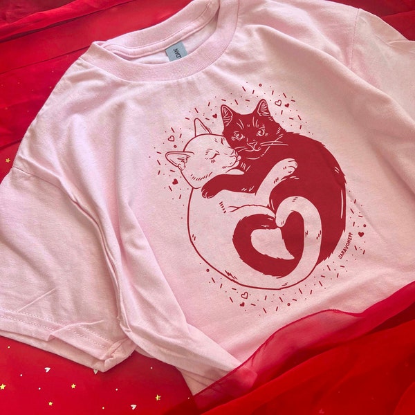 Love Cats handprinted shirt | 100% cotton | cat owner | Valentine's gift | handmade | screen print