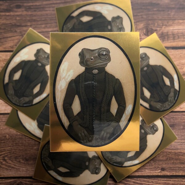 Gold Frog Sticker / rana victoriana / pegatina metálica / retrato de rana