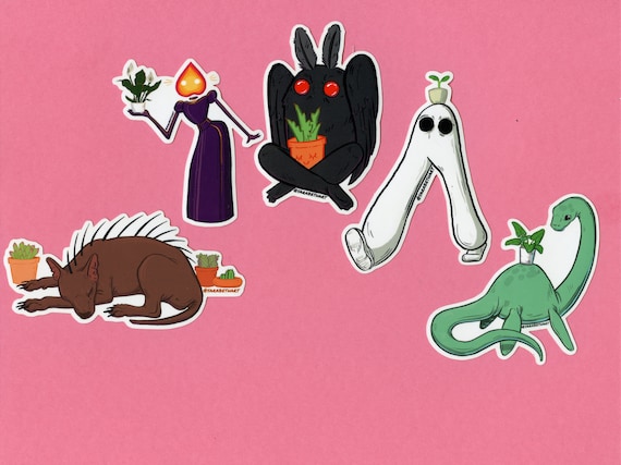 Cryptid and Plant Buddy Stickers or Pack, Lochnes Monster, Mothman, Fresno  Nightcrawler, Chupacabra, Flatwoods Monster 