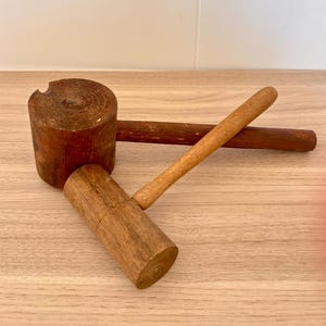 Set of 2 Vintage Primitive Wood Mallets - Primitive Farmhouse Decor