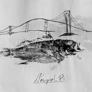 Stampa di spigola di Newport Rhode Island su carta di riso
