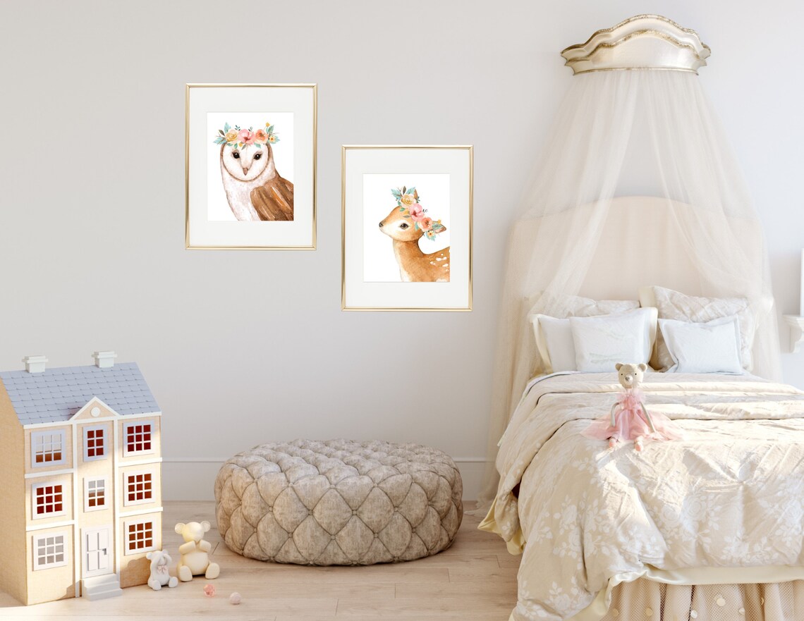 Deer Nursery Wall Art Woodland Nursery Decor Girl Woodland Etsy