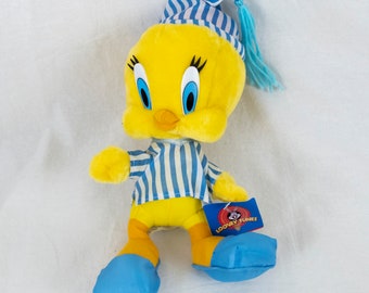 Tweety Bird Bedtime Blue Striped Pajamas Plush Ace Play By Play 1997 Looney Tunes Warner Bros  12 Inches Tall x 5 Inches Wide