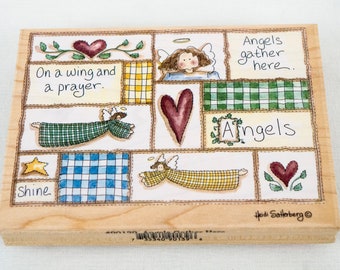 Angels Gather Here Rubber Stamp Heidi Satterberg Made in USA 5.5 in x 4 in