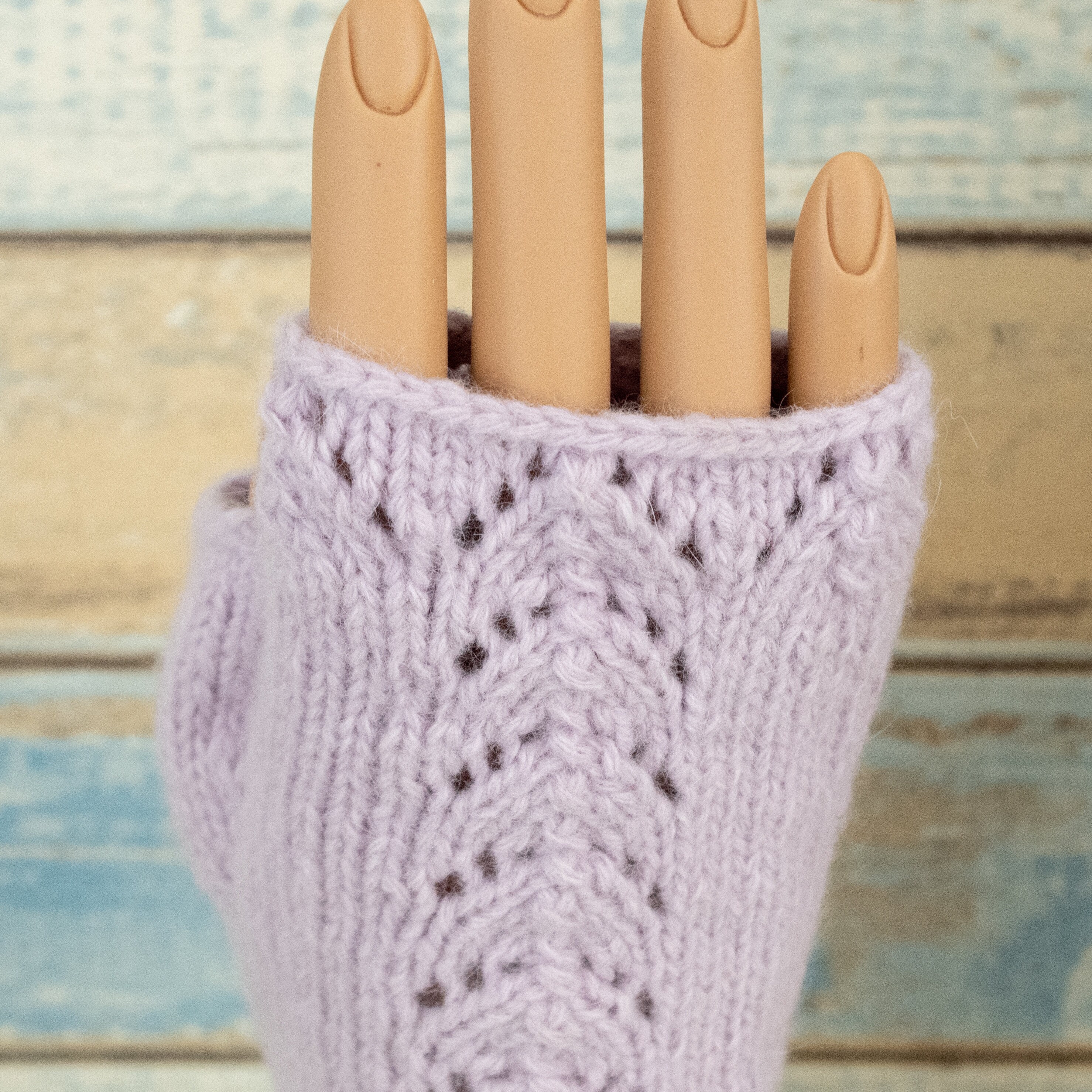 light pink fingerless gloves