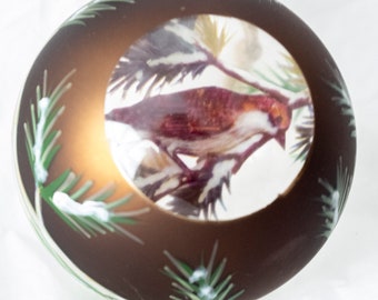 Glass Christmas Ornament Hand Painted Inside and Out Brown Bird with White Belly 3.25 inches In Diameter