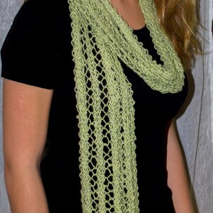 Long Lace Scarf Green Silk, Wool, Angora Blend 72 inches x 8 inches