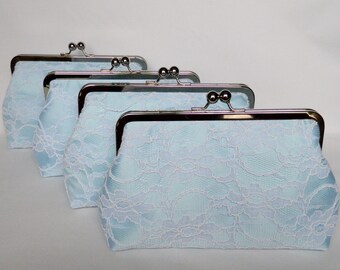 White and Blue Lace Clutch Bags, Set of Four Wedding Clutch Bags, Bridesmaids Clutch Purses, Bridesmaids Gifts, Bridesmaids Set