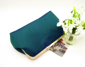 Women's Bag, Peacock Colours Silk Clutch, Silk Bridal Clutch, Wedding Clutch Purse, Green Clutch Bag, Evening Clutch Bag, Ladies Gift