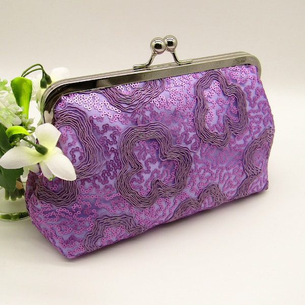 Pochette à sequins lilas, pochette à sequins, pochette de mariage, pochette à sequins de soirée, pochette à sequins pour la mariée, cadeaux pour femmes