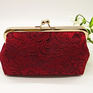 Pochette en dentelle bordeaux avec cadre doré, pochette en dentelle, pochette, pochette en dentelle avec maillon de chaîne, pochette de mariage, pochette de soirée