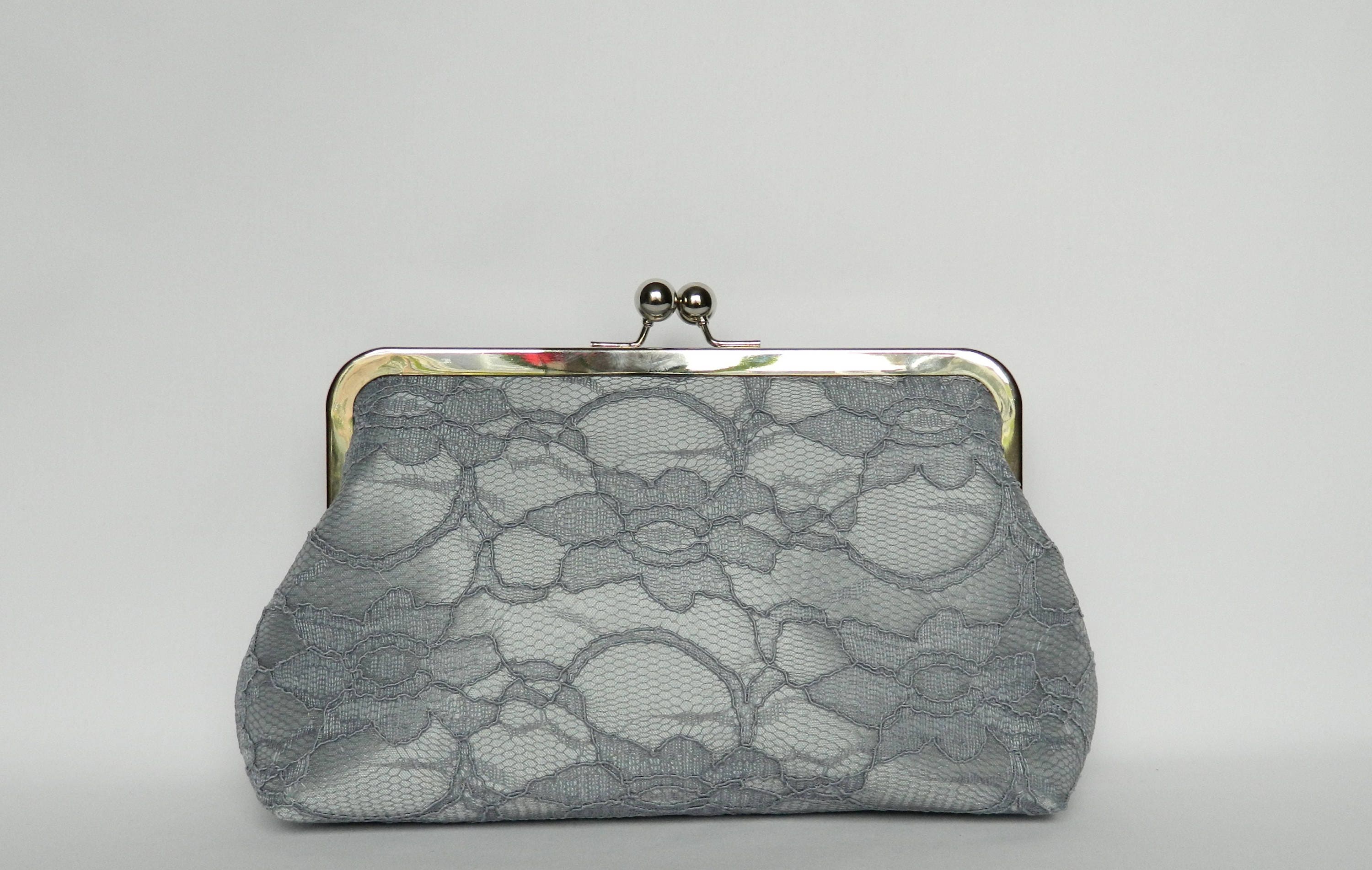 Grey Lace Clutch Grey and Coral Clutch Bridal Clutch Etsy UK
