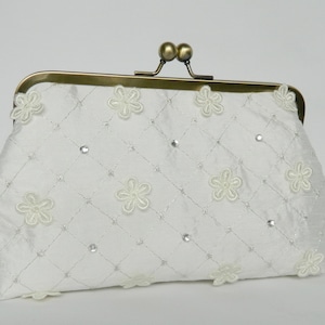 Bridal Clutch, Ivory Rhinestone and Flower Petals Silk Bridal Clutch, Ivory Silk Clutch, Brides Clutch, Clutch Purse, Ivory Wedding Clutch